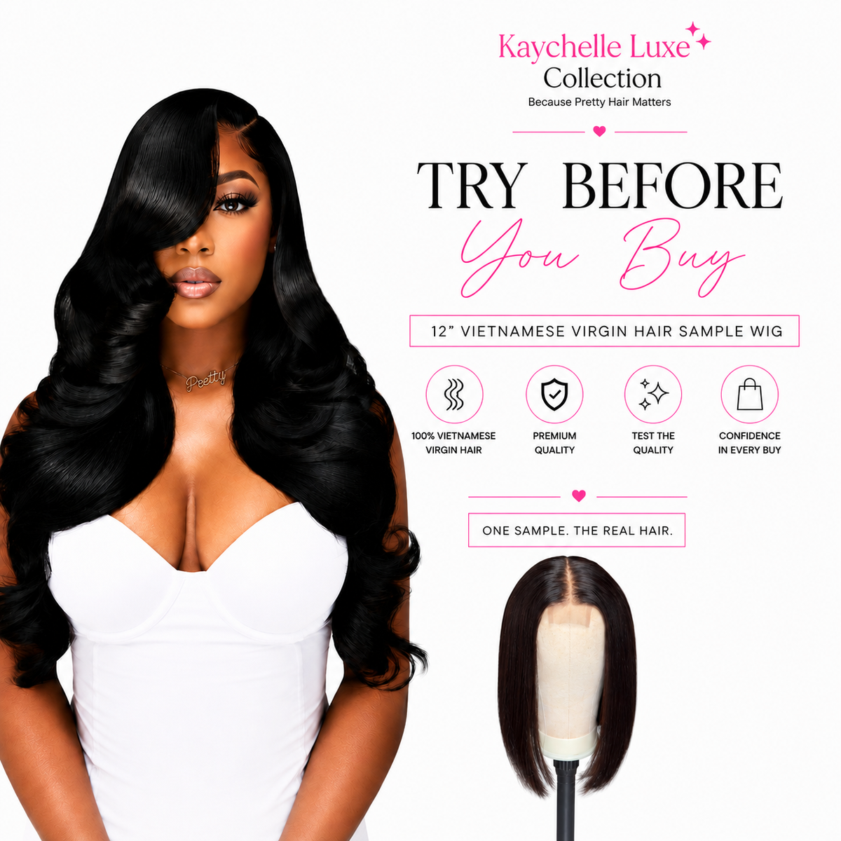12” Vietnamese Virgin Hair Sample Wig