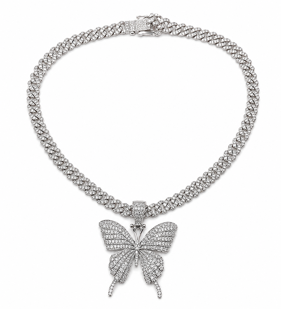 Kaychelle Diamond Butterfly Cuban Link Necklace