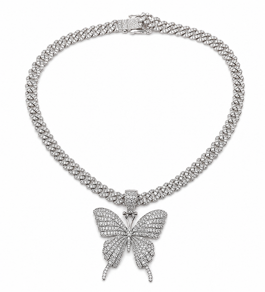 Kaychelle Diamond Butterfly Cuban Link Necklace