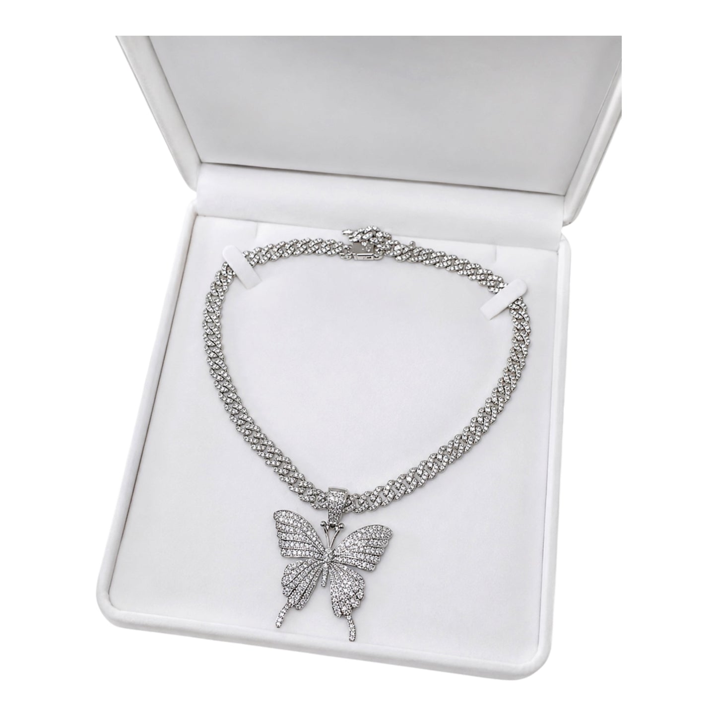 Kaychelle Diamond Butterfly Cuban Link Necklace