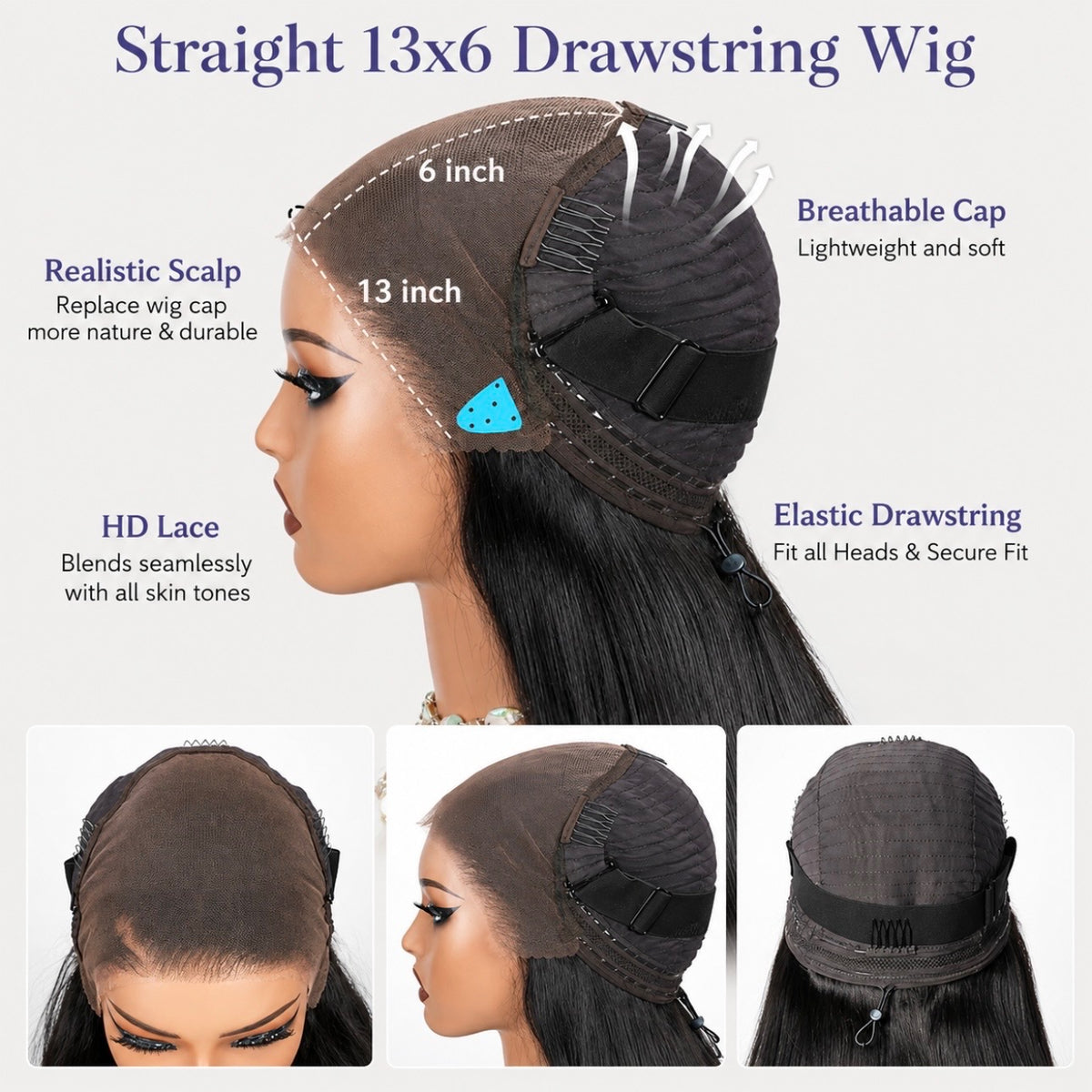 13x6 HD Lace Straight Glueless Wig – Pre-Plucked & Bleached Knots